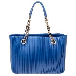 Pre Owned Bvlgari Royal Blue Leather Monte Plisse Shopper Tote