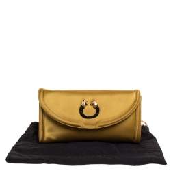 Bvlgari Gold Satin Leoni Flap Clutch