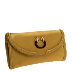 Bvlgari Gold Satin Leoni Flap Clutch