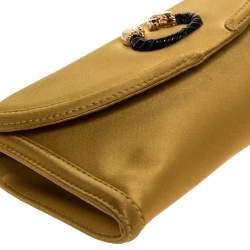 Bvlgari Gold Satin Leoni Flap Clutch