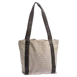 Bvlgari Beige/Brown Logo Mania Canvas and Leather Tote