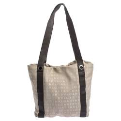Bvlgari Beige/Brown Logo Mania Canvas and Leather Tote