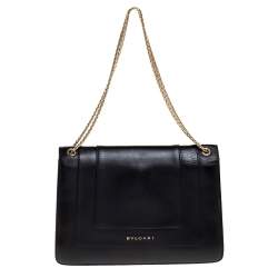 Pre Owned Bvlgari Black/Silver Leather Serpenti Forever Shoulder Bag