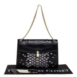 Pre Owned Bvlgari Black/Silver Leather Serpenti Forever Shoulder Bag