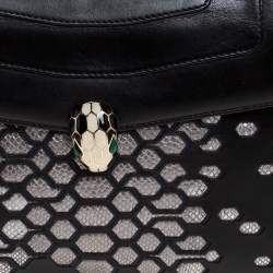 Pre Owned Bvlgari Black/Silver Leather Serpenti Forever Shoulder Bag