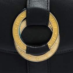 Bvlgari Black Leather Double Ring Flap Continental Wallet