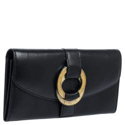 Bvlgari Black Leather Double Ring Flap Continental Wallet