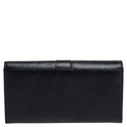 Bvlgari Black Leather Double Ring Flap Continental Wallet