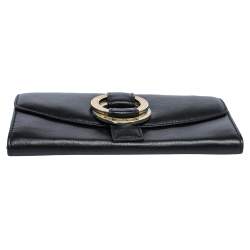 Bvlgari Black Leather Double Ring Flap Continental Wallet