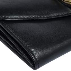 Bvlgari Black Leather Double Ring Flap Continental Wallet