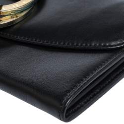 Bvlgari Black Leather Double Ring Flap Continental Wallet