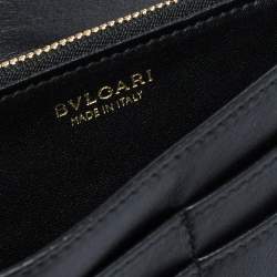 Bvlgari Black Leather Double Ring Flap Continental Wallet