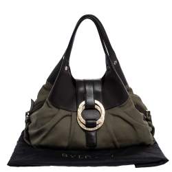 Bvlgari Olive Green/Brown Canvas and Leather Chandra Hobo