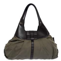 Bvlgari Olive Green/Brown Canvas and Leather Chandra Hobo