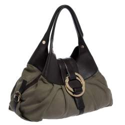 Bvlgari Olive Green/Brown Canvas and Leather Chandra Hobo