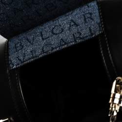 Bvlgari Blue/Black Denim and Leather Cylinder Bag