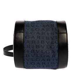 Bvlgari Blue/Black Denim and Leather Cylinder Bag