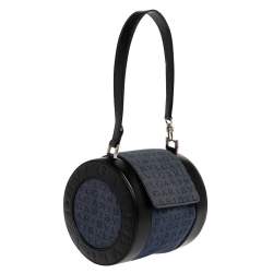 Bvlgari Blue/Black Denim and Leather Cylinder Bag