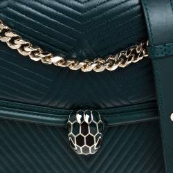 Pre Owned حقيبة كتف بلغاري فوريفر سيربينتي جلد سكالي متوسطة جلد مبطنة خضراء