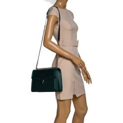 Pre Owned حقيبة كتف بلغاري فوريفر سيربي نتي جلد سكالي متوسطة جلد مبطنة خضراء