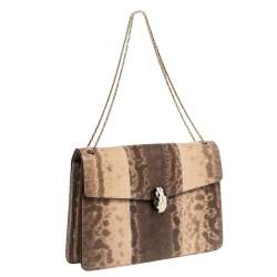 Bvlgari Beige Karung Medium Serpenti Forever Flap Shoulder Bag 