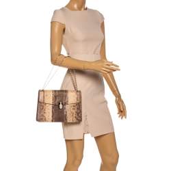 Bvlgari Beige Karung Medium Serpenti Forever Flap Shoulder Bag 