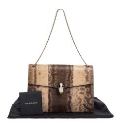 Bvlgari Beige Karung Medium Serpenti Forever Flap Shoulder Bag 