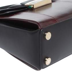 Pre Owned Bvlgari Burgundy/Black Leather and Karung Serpenti Viper Top Handle Bag