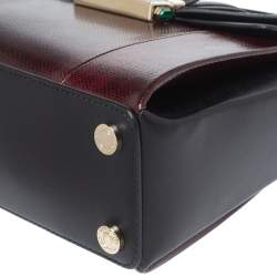 Pre Owned Bvlgari Burgundy/Black Leather and Karung Serpenti Viper Top Handle Bag
