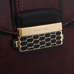 Pre Owned Bvlgari Burgundy/Black Leather and Karung Serpenti Viper Top Handle Bag