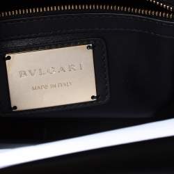 Pre Owned Bvlgari Burgundy/Black Leather and Karung Serpenti Viper Top Handle Bag