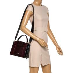 Pre Owned Bvlgari Burgundy/Black Leather and Karung Serpenti Viper Top Handle Bag