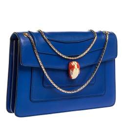 Pre Owned حقيبة كتف بلغاري غطاء قلاب سيربينتي متوسطة جلد خضراء