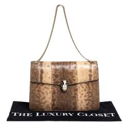 Pre Owned حقيبة كتف بلغاري غطاء قلاب سيربينتي متوسطة جلد سحلية خضراء