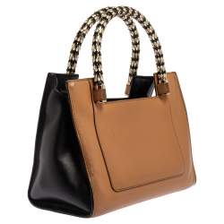 Pre Owned Bvlgari Tan/Black Leather Small Serpenti Scaglie Tote