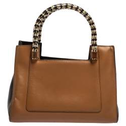 Pre Owned Bvlgari Tan/Black Leather Small Serpenti Scaglie Tote