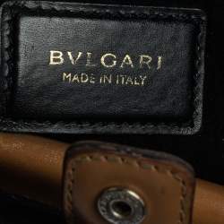 Pre Owned Bvlgari Tan/Black Leather Small Serpenti Scaglie Tote