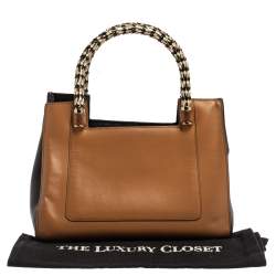 Pre Owned Bvlgari Tan/Black Leather Small Serpenti Scaglie Tote