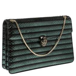 Bvlgari Green Python Medium Serpenti Forever Flap Shoulder Bag