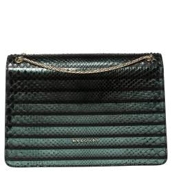 Bvlgari Green Python Medium Serpenti Forever Flap Shoulder Bag