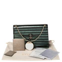 Bvlgari Green Python Medium Serpenti Forever Flap Shoulder Bag