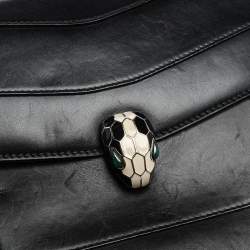 Pre Owned Bvlgari Black Leather  Serpenti Forever Double Flap Shoulder Bag