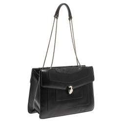 Pre Owned Bvlgari Black Leather  Serpenti Forever Double Flap Shoulder Bag