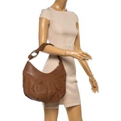 Pre Owned Bvlgari Brown Pleated Pebbled Leather Hobo