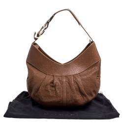 Pre Owned Bvlgari Brown Pleated Pebbled Leather Hobo