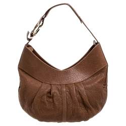 Pre Owned Bvlgari Brown Pleated Pebbled Leather Hobo