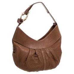 Pre Owned Bvlgari Brown Pleated Pebbled Leather Hobo