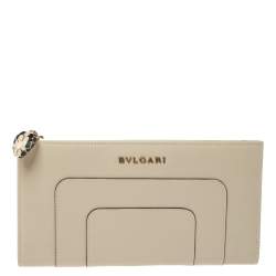 Bvlgari Cream Leather Serpenti Forever Wallet