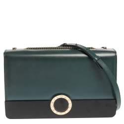 Pre Owned حقيبة بلغاري قلاب غطاء متوسطة جلد وبرسبيكس أسود/ تركواز 