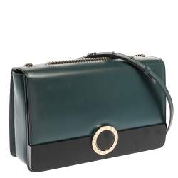 Pre Owned حقيبة بلغاري قلاب غطاء متوسطة جلد وبرسبيكس أسود/ تركواز 